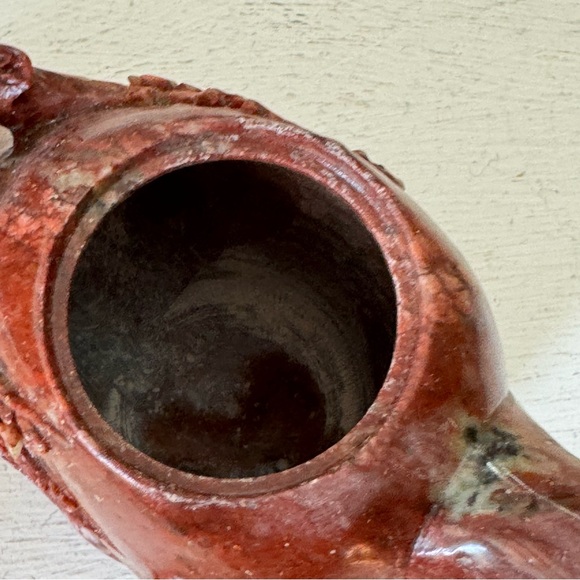 Vintage Chinese Natural Red Shoushan Stone Carved Cherry Tree Blossom Teapot - Picture 8 of 16